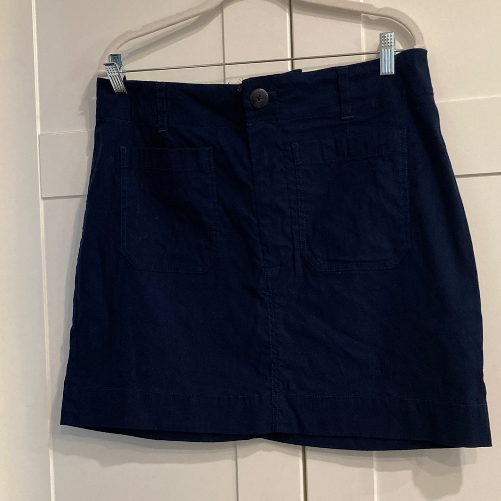 Navy Blue Utility Mini Skirt Front Patch Pockets Cotton Twill Casual Skirt
